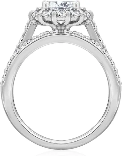 Vista 2 de Tienda Collection Platinum Yellow Gold or Rose Gold Plated Sterling Silver Infinite Elements Cubic Zirconia Flower Halo Ring