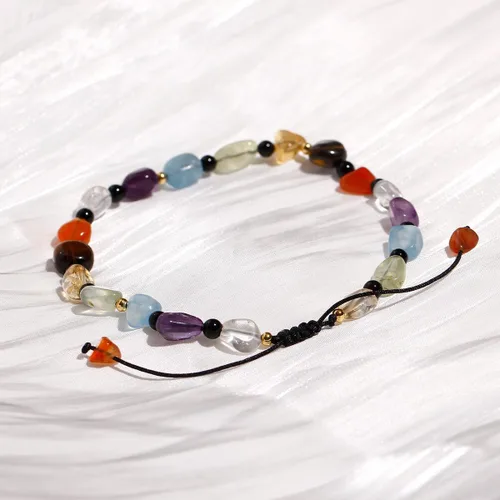 Vista 8 de Jewever Tobillera con 7 cristales y piedras de chakra, pulseras de tobillo con cuentas irregulares para mujer, energía espiritual, meditación, yoga