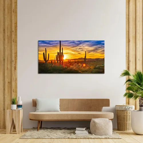 Vista 3 de Nachic Wall Lienzo decorativo de gran tamaño para decoración del desierto sonorano, impresiones de imágenes de saguaros al atardecer, pintura