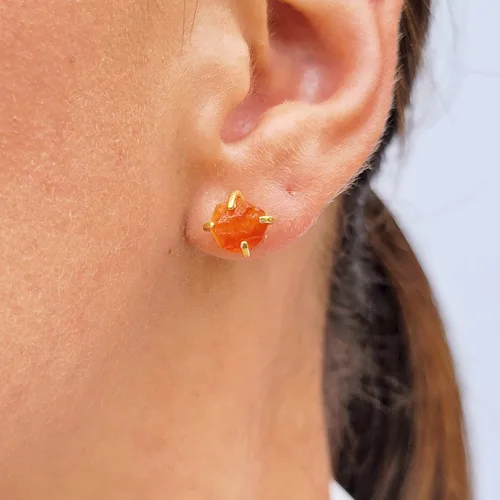 Vista 52 de Aretes de piedra preciosa natural en bruto con oro amarillo sobre plata de ley 925, 6 a 0.276 in, regalo de piedra de nacimiento de calidad genuina