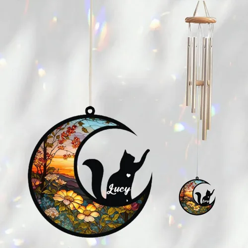 Vista 2 de Campanilla de viento conmemorativa personalizada para gatos, regalo de condolencias por pérdida de mascotas, regalo conmemorativo para gatos