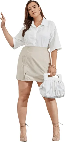 Vista 5 de Floerns Blusa de cuello de media manga con botones para mujer, talla grande