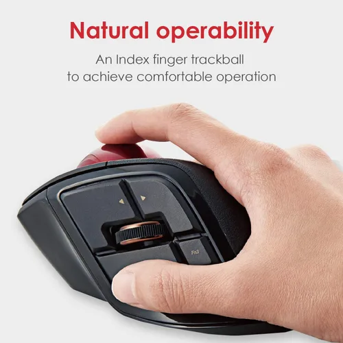 Vista 2 de ELECOM DEFT PRO - Ratón de Trackball inalámbrico Bluetooth control de dedos diseño ergonómico función de 8 botones sensor óptico de juegos bola roja