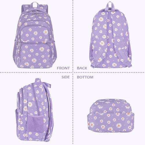 Vista 29 de goldwheat Mochilas impresas margaritas con paquete de almuerzo, estuche de lápices 3pcs, bolsa ligera resistente al agua para la escuela secundaria