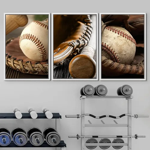 Vista 126 de wall26 Lienzo enmarcado para pared, juego de arte de primer plano, detalles de costuras de béisbol, atletas deportivos, fotografía, moderno