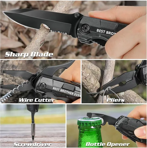 Vista 3 de Regalos para hermano de hermanas amigas, regalos de cumpleaños, Navidad, hermano, cuchillo multiherramienta "Best Brother Ever", multiherramienta