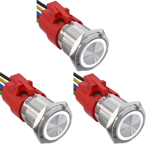 Vista 10 de APIELE Interruptor de botón de bloqueo de 0.748 in, 12 V CC, anillo de halo de ojo de ángel LED de 0.74 pulgadas, 1NO1NC SPDT con enchufe de cable