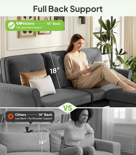 Vista 8 de Welzona Sofa Couch, 83" Sofas for Living Room, Soft Couches for Living Room Comfy Velvet, Modern U Shaped Couch with Ottomans, Small Sectional