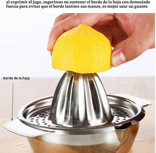Vista 5 de Exprimidor de limón de acero inoxidable Exprimidor de cítricos Prensa de mano Herramienta de exprimir jugo de naranja con recipiente
