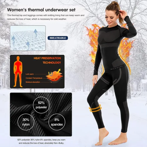 Vista 3 de MEETYOO Thermal Underwear for Women, Winter Warm Long Johns Thermal Sets Cold Weather Gear Base Layer for Skiing Running