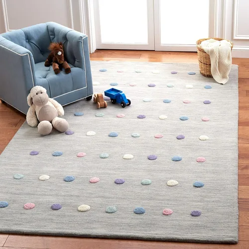 Vista 13 de SAFAVIEH Colección Kids - Alfombra decorativa de 3 x 5 pies, color gris, hecha a mano, de lana de lunares, ideal para zonas de alto tráfico