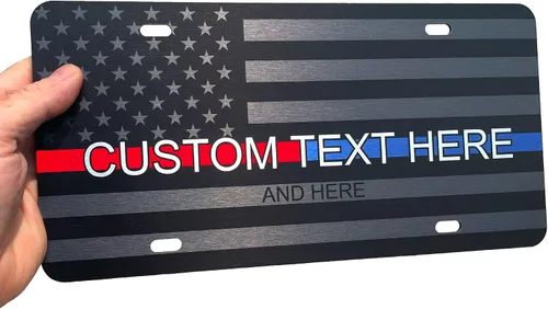 Vista 53 de JASS GRAPHIX Placa de matrícula personalizada con la bandera estadounidense de línea amarilla, homenaje personalizado a despachadores y operadores