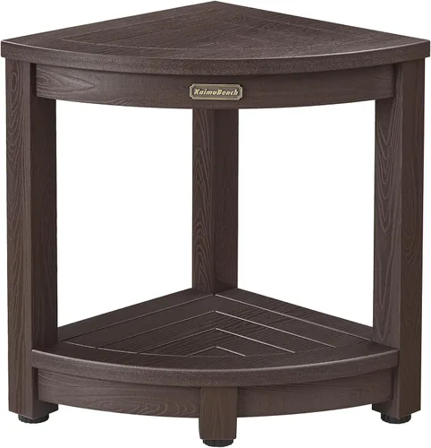 Vista 12 de KaimuBench Banco de ducha para ducha interior, taburete de ducha esquinero de madera de polietileno, asiento de baño de plástico para afeitarse