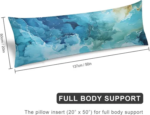 Vista 2 de Funda de almohada corporal abstracta de acuarela azul mar, fundas de almohada con cremallera, funda de almohada con cremallera de mármol abstracto