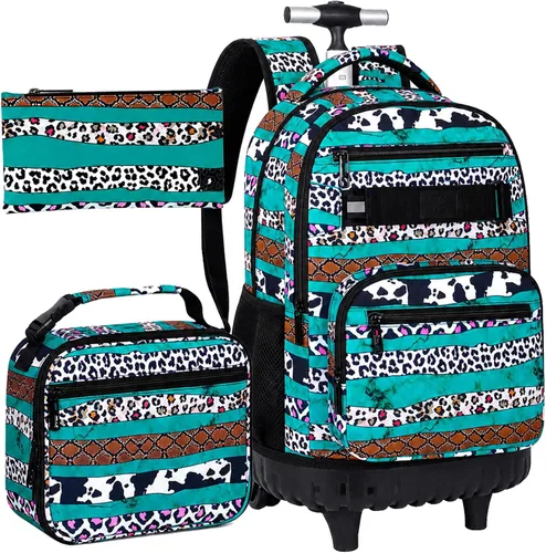 Vista 16 de Mochila con ruedas para niños, bolsa de libros con ruedas para hombres Azul