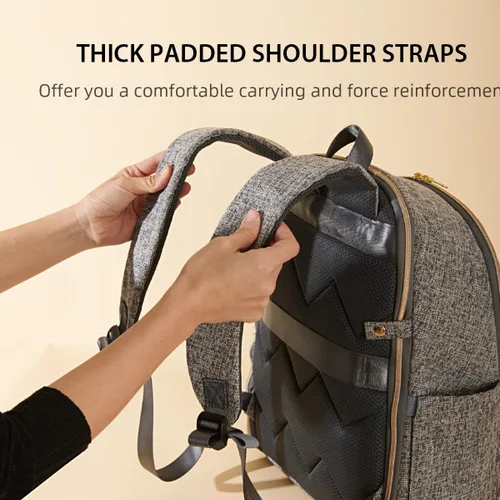 Vista 5 de SUNVENO Mochila para pañales, bolsas de pañales grandes para bebés con cambiador portátil para mamás y papás, Gris, Mochilas de viaje