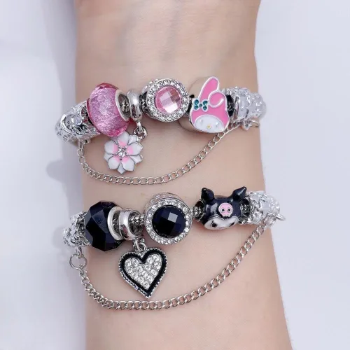 Vista 5 de Pulsera con dijes Kawaii, pulsera ajustable de Hello Kitty, regalos de joyería de moda para mujeres y niñas