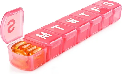 Vista 11 de Organizador semanal de pastillas XL de 7 días, dispensador jumbo de 1 semana una vez al día, MOLN HYMY contenedor diario de medicina