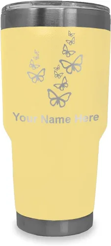 Vista 8 de LaserGram Vaso aislado al vacío de 20 onzas, mariposas, grabado personalizado incluido (negro)