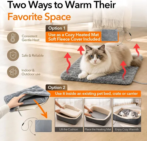 Vista 5 de 5V USB Pet Heating Pad with Adapter&Cover, Dual-Sensor, Cat&Dog, M