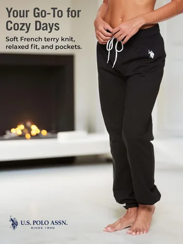 Vista 2 de U.S. Polo Assn. Pantalones deportivos para mujer Pantalones deportivos de rizo francés para mujer con bolsillos Bonitos joggers para mujer