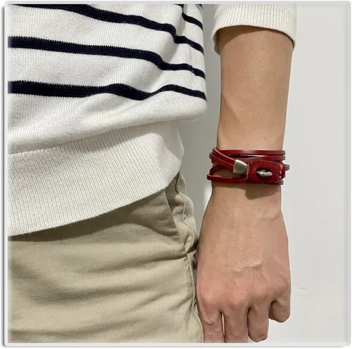 Vista 6 de Xusamss Punk Rock Metal Easy Hook pulsera de cuero brazalete de cuero,7.5" muñeca