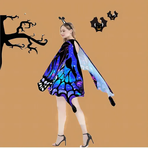 Vista 4 de Butterfly Wings Adult Costumes Fairy Wing Womens Shawl Colorful Butterfly Cape Nymph Pixie for Christmas Halloween Cosplay