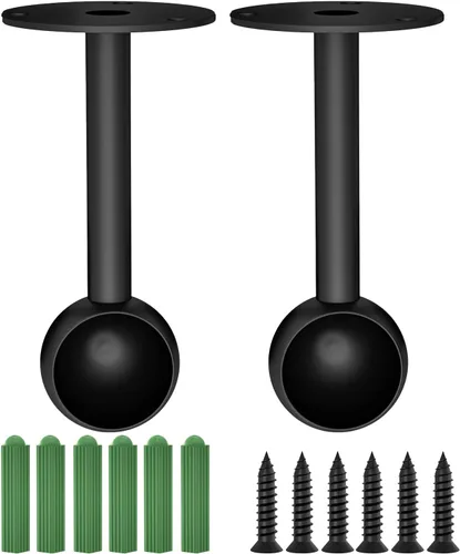 Vista 8 de Soportes para barra de armario con acabado negro mate de 0.63 pulgadas, soportes de montaje en techo, soportes de extremo de barra de cortina