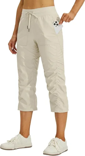 Vista 8 de Willit Womens Capri Pants Quick-Dry Hiking Pants Negro