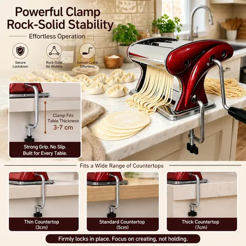 Vista 5 de XINGYUEXUAN - Máquina manual para hacer pasta, de acero inoxidable con manivela con cortadores de 0.079 pulgadas y 0.157 pulgadas, rodillo de masa