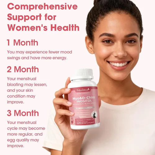 Vista 7 de Mulittea Suplemento de Myo-Inositol y D-Chiro para Mujeres - Inositol Liposomal 14-en-1 con Ácido Fólico, Omega-3 y Multivitaminas para Equilibrio