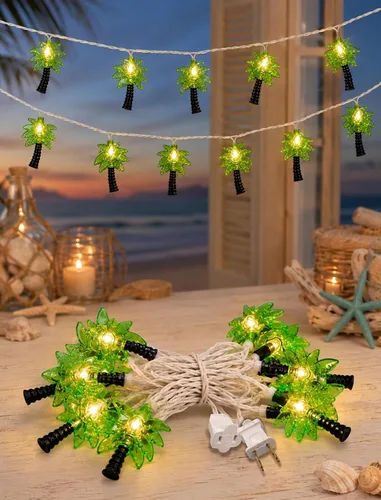 Vista 11 de Luces de cadena tricolor de pantuflas de 8.5 pies, luces de chancletas con temática de playa tropical al aire libre con 10 bombillas de plástico