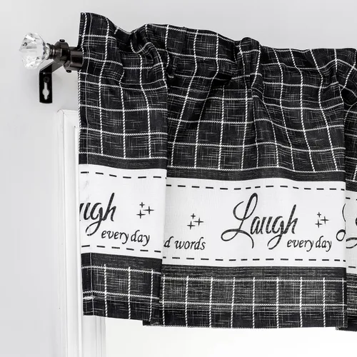 Vista 2 de Interior Trends Live Love Laugh - Juego de 3 cortinas estampadas para ventana de cocina con cenefa y paneles en niveles