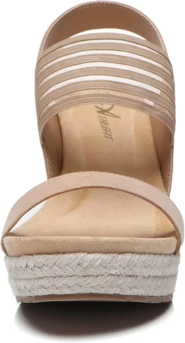 Vista 5 de Athlefit Sandalias de cuña para mujer con correa de tobillo y punta abierta, sandalias de plataforma