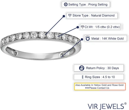 Vista 4 de Vir Jewels Anillo de compromiso de boda de diamantes de 15 quilates (ctw) para mujer, anillo de compromiso de diamantes redondos de media eternidad