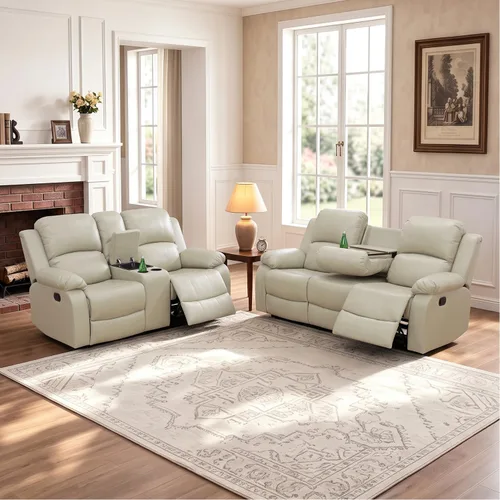 Vista 17 de Silla reclinable de cuero para conjunto de muebles de sala, sofá reclinable de cuero beige para espacios pequeños/RV, sillón individual