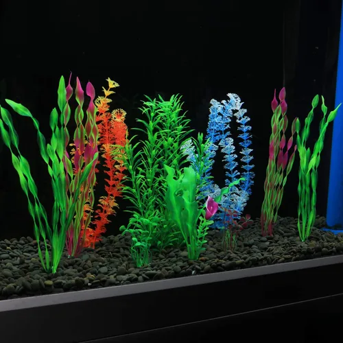Vista 6 de MyLifeUNIT Plantas artificiales para peceras, paquete de 10 plantas de acuario de plástico para decoración