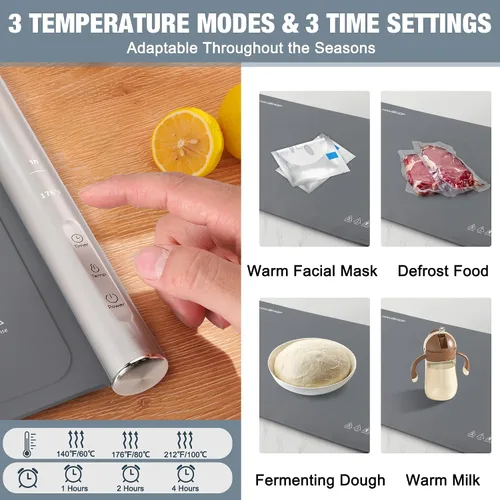Vista 3 de HAUSHOF Tapete de calentamiento para alimentos, tapete eléctrico extra grande para calentar alimentos para encimera, bandeja de calentamiento rápido