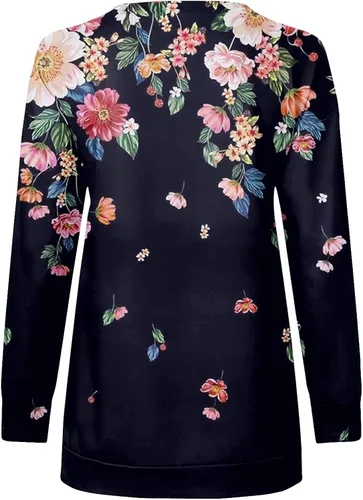 Vista 2 de Camisetas casuales de manga larga para mujer, con cuello en V, con cremallera y estampado vintage