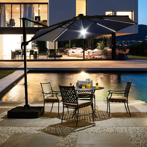 Vista 6 de LOKATSE HOME Base cuadrada para sombrilla de 220 libras, soporte ponderado de arena/agua para exteriores, soporte voladizo para terraza, jardín