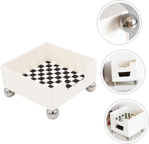Vista 9 de Bandeja de almacenamiento a cuadros retro en blanco y negro, organizador decorativo para el hogar para joyas y cosméticos, plato de escritorio