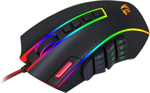 Vista 2 de Redragon M990 MMO - Mouse para videojuegos, 32000 DPI de alta precisión con cable RGB con 23 botones programables, 16 teclas macro laterales