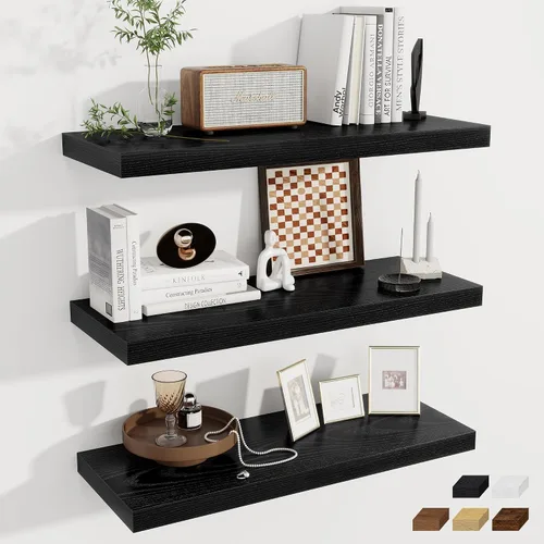 Vista 35 de Fun Memories Pequeños estantes flotantes para pared, estantes cuadrados de pared de 8 pulgadas con soportes invisibles, estantes negros para baño