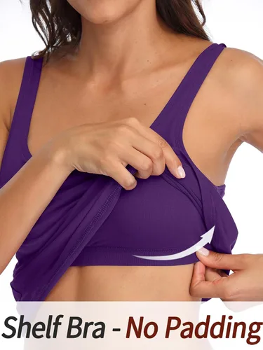 Vista 65 de V FOR CITY Camiseta sin mangas de algodón para mujer con brasier de estante ajustable con correa ancha y tirantes básicos