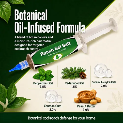 Vista 2 de Cebo de gel de cucaracha con aceites de menta y madera de cedro, 4 jeringas