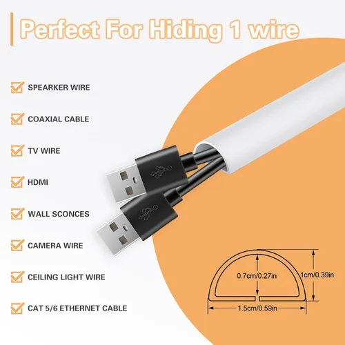 Vista 3 de Cubierta de cable de pared autoadhesiva de 39 pulgadas para paredes, cubierta de cable flexible para una fácil gestión de cables, 0.59 pulgadas