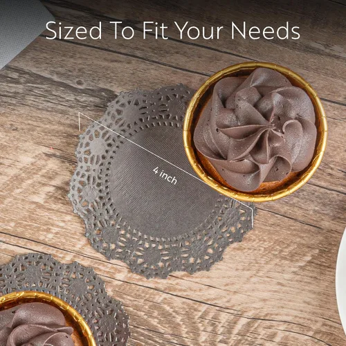 Vista 2 de Restaurantware Pastry Tek Blondas de Encaje de 4 x 4 Pulgadas 100 Vajilla Decorativa - Blondas de Mesa Desechables Redondas de Papel Negro
