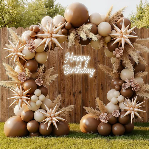 Vista 5 de 9 piezas de globos de estrella beige, grandes globos de papel de aluminio en forma de estrella en explosión, globos de Mylar en punta color crema