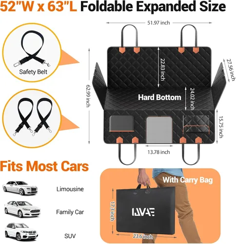 Vista 6 de IJVAE Funda de asiento para perro para asiento trasero, extensor de asiento trasero duro con capacidad para 500 libras, hamaca impermeable y Negro