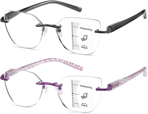 Vista 10 de Gafas de lectura multifocales progresivas para mujer, ojo de gato, sin línea, multifoco, transición, luz azul, marco de metal